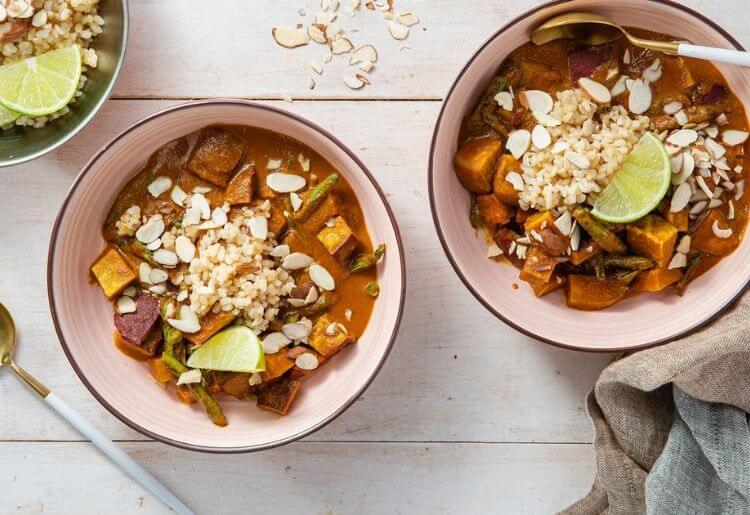 Purple Carrot Vegan Curry with Japanese Yam and Green Beans